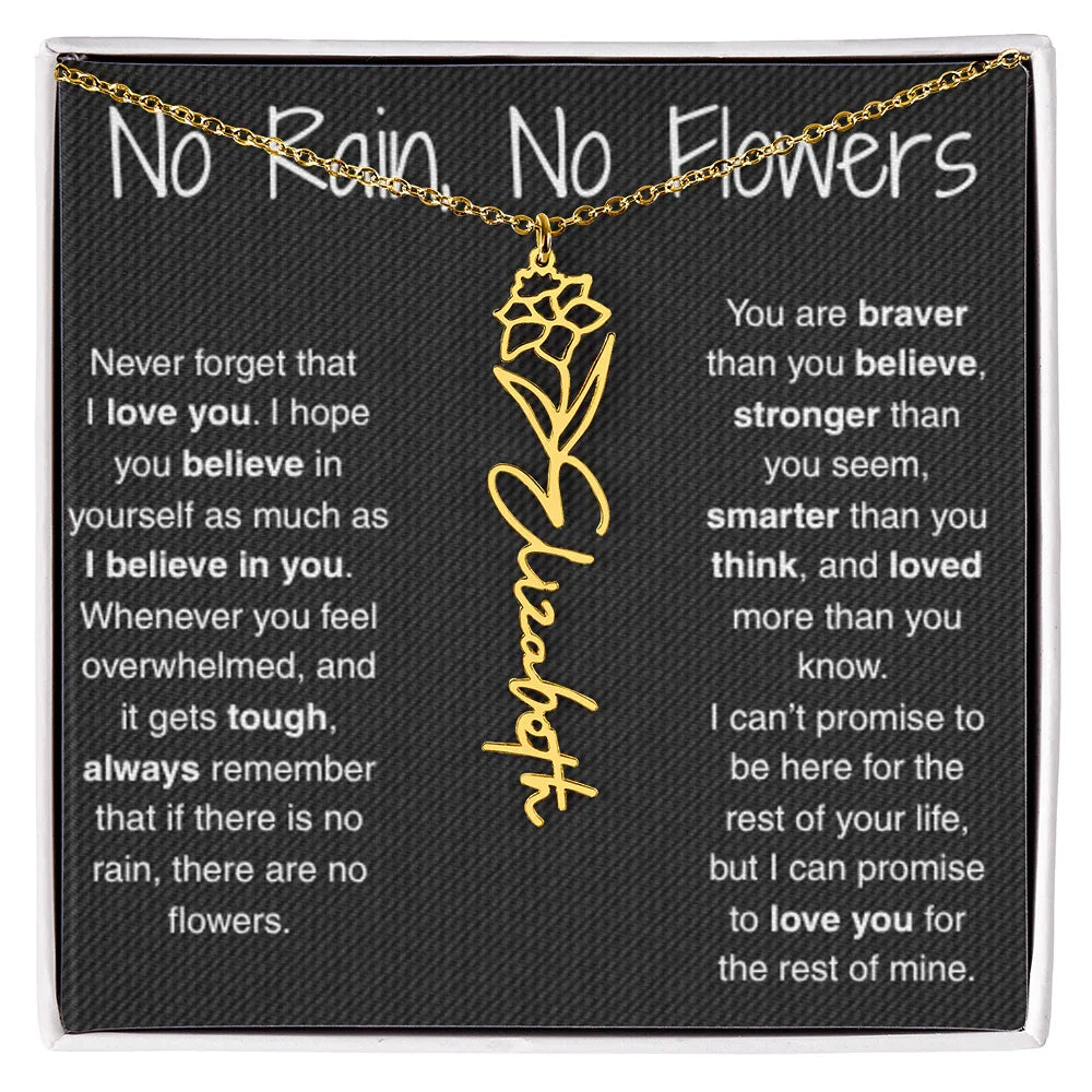 Treasora | No Rain, No Flowers | Name & Month Necklace