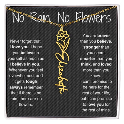 Treasora | No Rain, No Flowers | Name & Month Necklace